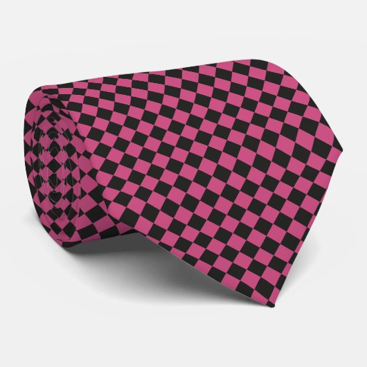 Pink Black Schachbrett Diamond Pattern Krawatte (Gerollt)