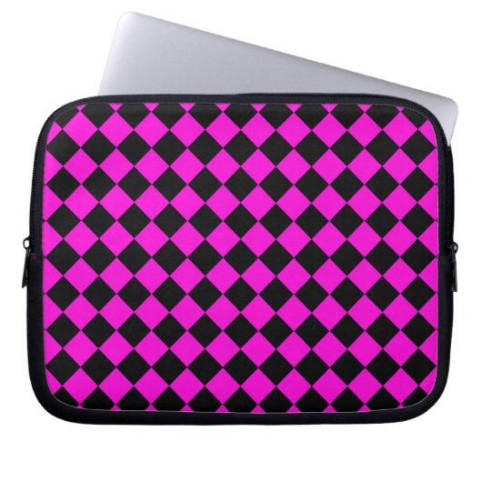 Pink Black Schachbrett Diamond Pattern Laptopschutzhülle (Vorderseite)