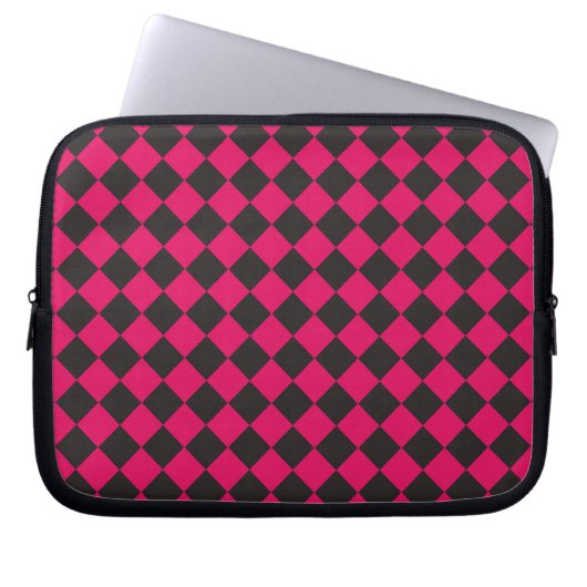 Pink Black Schachbrett Diamond Pattern Laptopschutzhülle (Vorderseite)