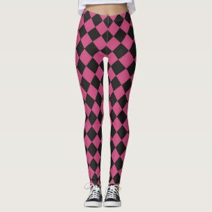 Pink Black Schachbrett Diamond Pattern Leggings