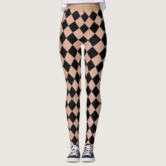 Pink Black Schachbrett Diamond Pattern Leggings (Vorderseite)