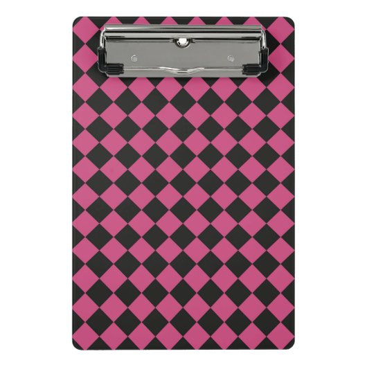 Pink Black Schachbrett Diamond Pattern Mini Klemmbrett (Vorderseite)