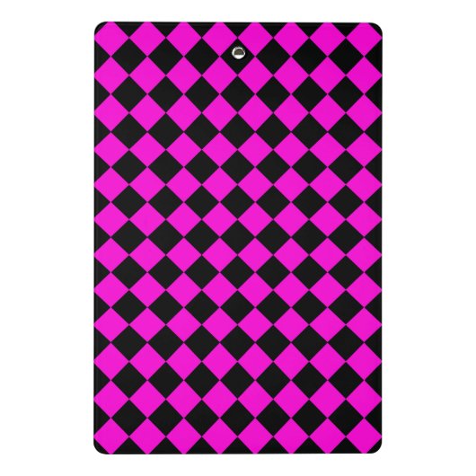 Pink Black Schachbrett Diamond Pattern Mini Klemmbrett (Rückseite)