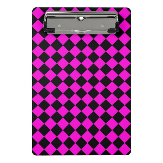 Pink Black Schachbrett Diamond Pattern Mini Klemmbrett (Vorderseite)