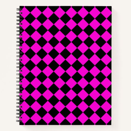 Pink Black Schachbrett Diamond Pattern Notizblock (Vorderseite)