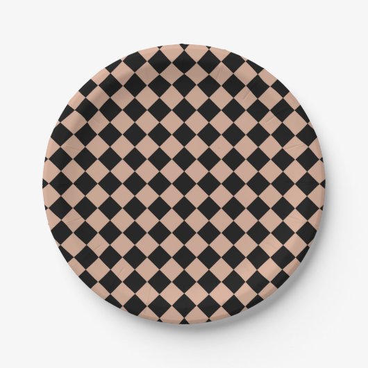 Pink Black Schachbrett Diamond Pattern Pappteller (Vorderseite)