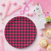 Pink Black Schachbrett Diamond Pattern Pappteller (Party)