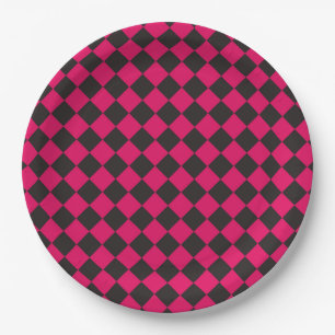 Pink Black Schachbrett Diamond Pattern Pappteller