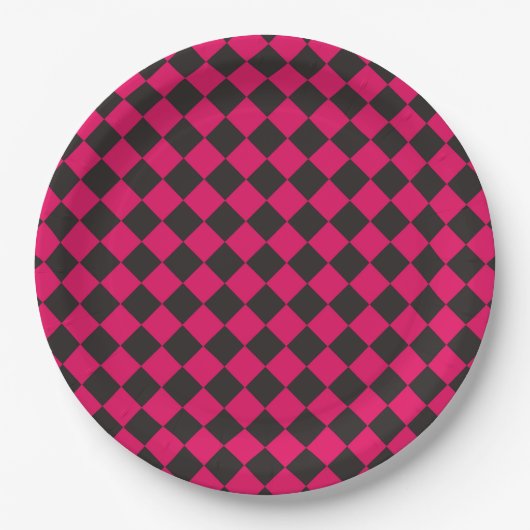 Pink Black Schachbrett Diamond Pattern Pappteller (Vorderseite)
