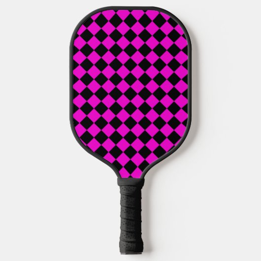Pink Black Schachbrett Diamond Pattern Pickleball Schläger (Vorderseite)