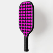 Pink Black Schachbrett Diamond Pattern Pickleball Schläger (Links)