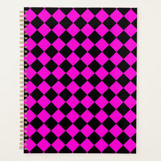 Pink Black Schachbrett Diamond Pattern Planer (Vorderseite)