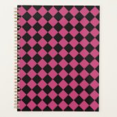 Pink Black Schachbrett Diamond Pattern Planer (Vorderseite)