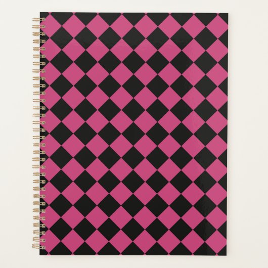 Pink Black Schachbrett Diamond Pattern Planer (Vorderseite)