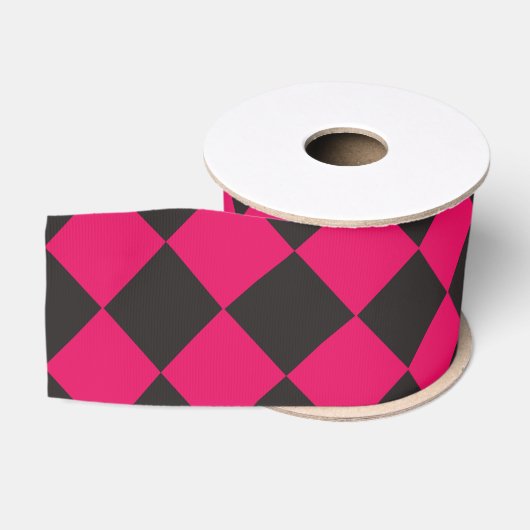 Pink Black Schachbrett Diamond Pattern Ripsband (Spule)