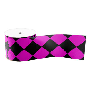 Pink Black Schachbrett Diamond Pattern Ripsband