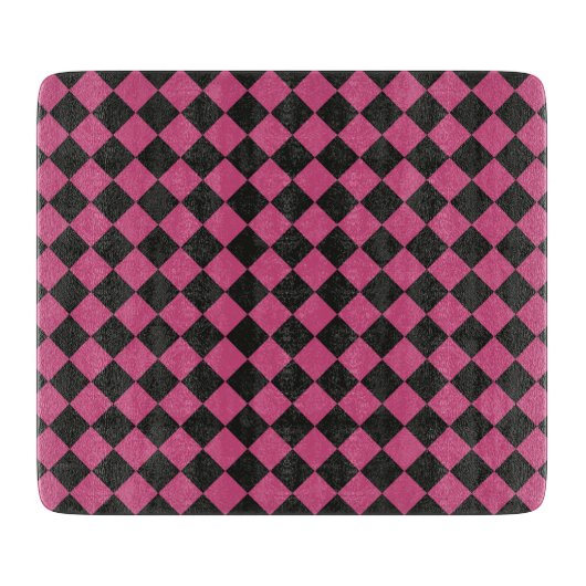Pink Black Schachbrett Diamond Pattern Schneidebrett (Vorderseite)