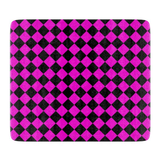 Pink Black Schachbrett Diamond Pattern Schneidebrett (Vorderseite)