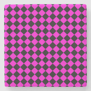 Pink Black Schachbrett Diamond Pattern Steinuntersetzer