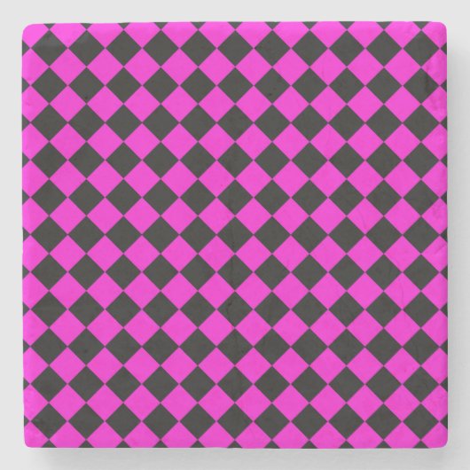 Pink Black Schachbrett Diamond Pattern Steinuntersetzer (Vorderseite)