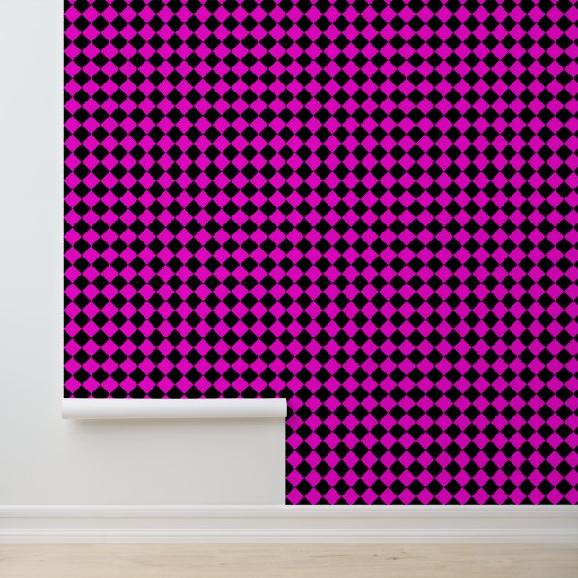 Pink Black Schachbrett Diamond Pattern Tapete (Anwendung)