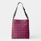 Pink Black Schachbrett Diamond Pattern Tragetaschen Mit Langen Trägern (Rückseite)