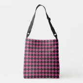 Pink Black Schachbrett Diamond Pattern Tragetaschen Mit Langen Trägern (Rückseite)