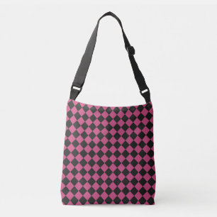 Pink Black Schachbrett Diamond Pattern Tragetaschen Mit Langen Trägern