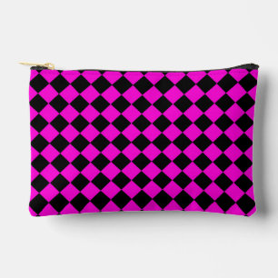 Pink Black Schachbrett Diamond Pattern Zubehörtasche