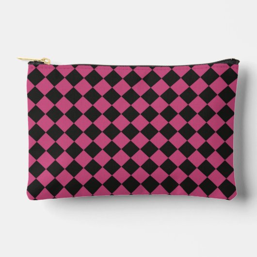 Pink Black Schachbrett Diamond Pattern Zubehörtasche (Vorderseite)