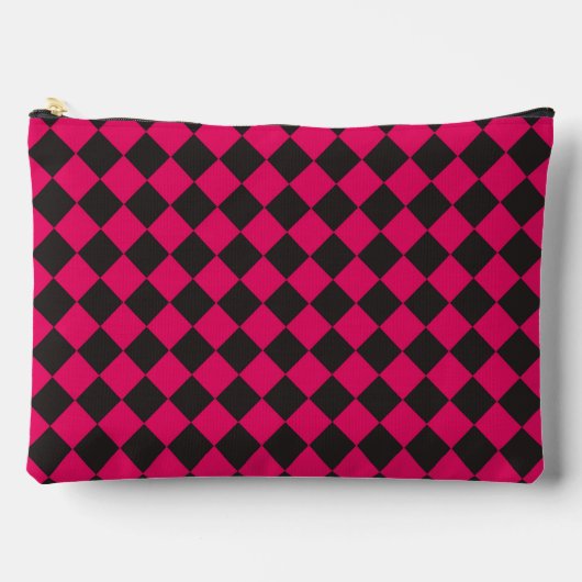 Pink Black Schachbrett Diamond Pattern Zubehörtasche (Vorderseite)