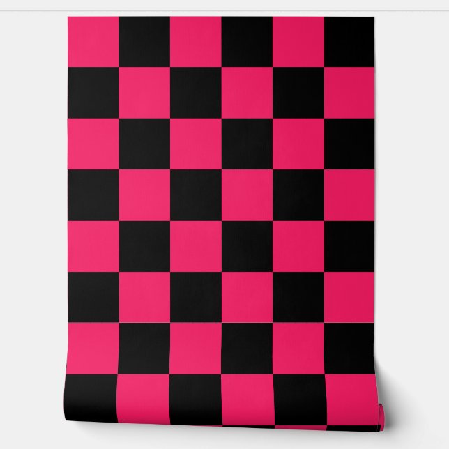Pink Black Schachbrett Pattern Tapete (Abrollen)