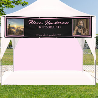 Pink & Black Script Modern 2 Photo booth Tent Banner