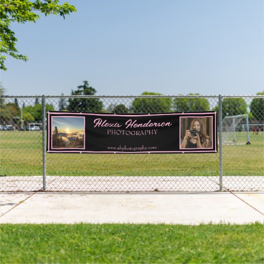 Pink & Black Script Modern 2 Photo booth Tent Banner (Insitu)