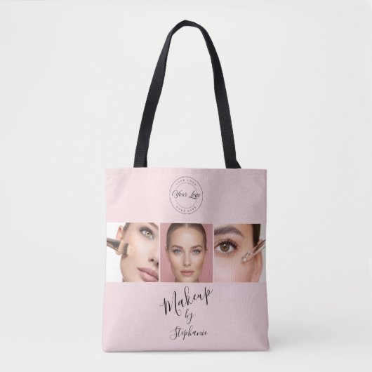 Pink Black Script Your Logo 3 Photo Makeup Tasche (Vorderseite)