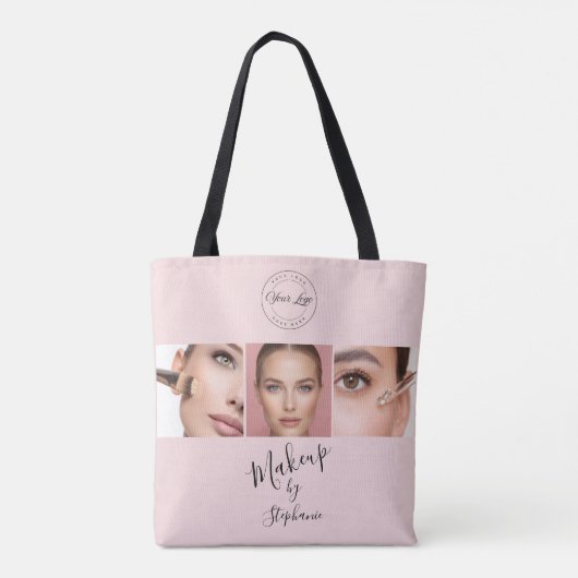 Pink Black Script Your Logo 3 Photo Makeup Tasche (Rückseite)