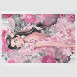 Pink & Black Shabby Glam Girl Decoupage Papier