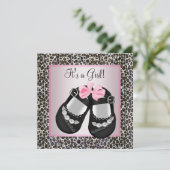 Pink Black Shoes Pink Leopard Baby Girl Dusche Einladung (Stehend Vorderseite)