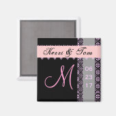 PINK BLACK SILVER Bride Groom Lace Wednet Magnet (Vorderseite/Rückseite)