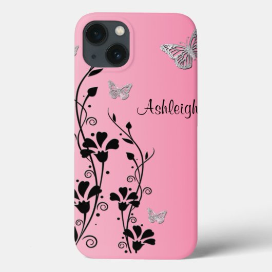 Pink Black Silver Butterfly Floral iPad Air Hüllen (Rückseite)