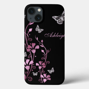 Pink Black Silver Butterfly Floral iPad Air Hüllen