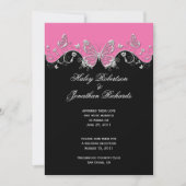 Pink Black Silver Butterfly Post Wedding Einladung (Vorderseite)