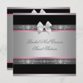 Pink Black Silver Elegante 16 . Geburtstag Einladung (Vorne/Hinten)