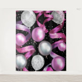 Pink Black Silver Glitzer Balloons Party Hintergru Wandteppich (Vorderseite)