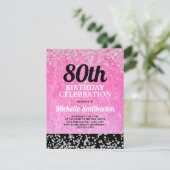 Pink Black Silver Glitzer Erwachsene 80. Geburtsta Karte (Stehend Vorderseite)
