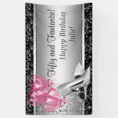 Pink Black Silver High Heel Shoe Geburtstagsparty Banner (Vertikal)