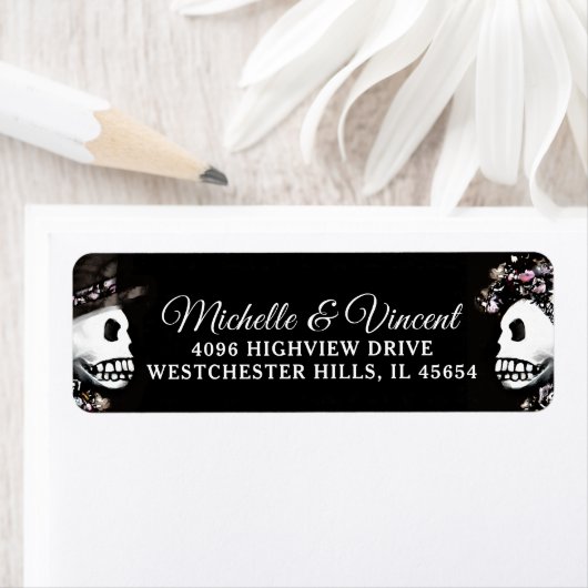 Pink & Black Skeleton Custom Small Wedding Address (Insitu)
