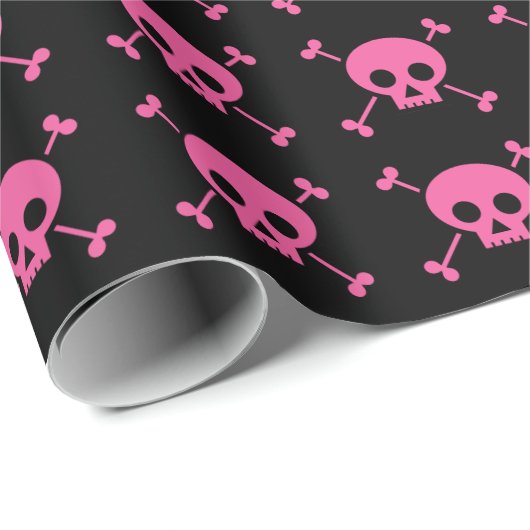 Pink Black Skull Pattern Goth Girl Geschenkpapier (Rolleneckpunkt)