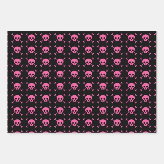 Pink Black Skull Pattern Goth Girl Geschenkpapier Set (Vorderseite 2)