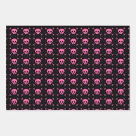 Pink Black Skull Pattern Goth Girl Geschenkpapier Set